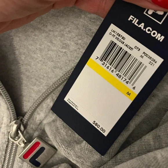 ***NEW Fila Heather Grey VELOUR Track Jacket with logo and weighted zipper (M) - Picture 9 of 16